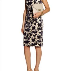 TORY BURCH Dayton Ivory and Violet Velvet Jacquard Floral Sheath Dress (Size 0)